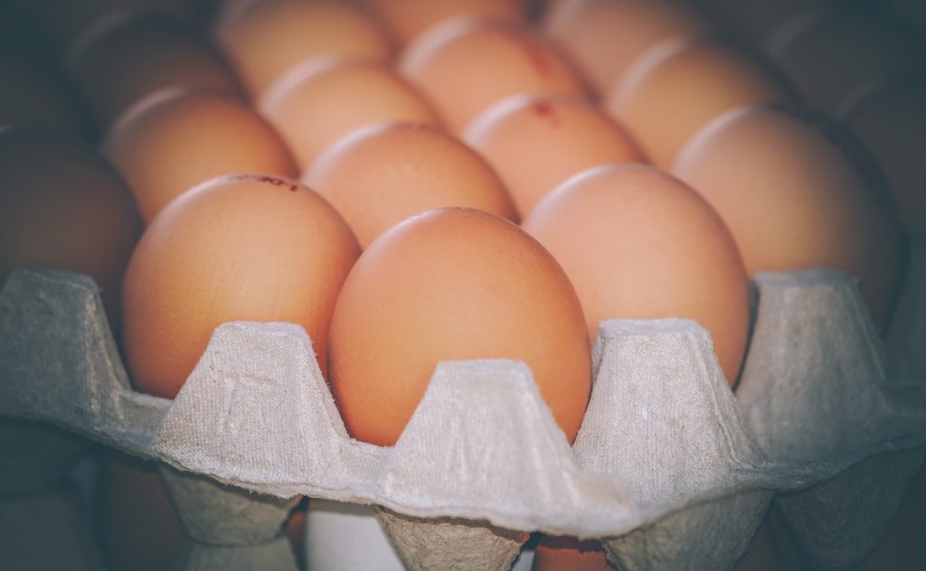 Bandeja de ovos representando alimentos variados